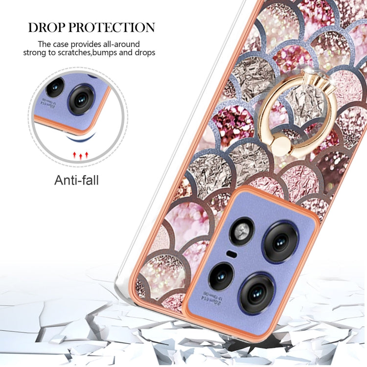 For Motorola Edge 50 Pro Electroplating Pattern IMD TPU Shockproof Case with Rhinestone Ring Holder