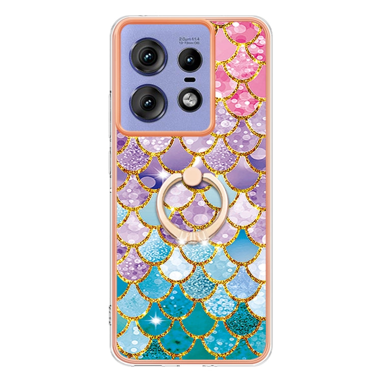 For Motorola Edge 50 Pro Electroplating Pattern IMD TPU Shockproof Case with Rhinestone Ring Holder