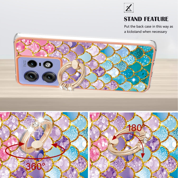 For Motorola Edge 50 Pro Electroplating Pattern IMD TPU Shockproof Case with Rhinestone Ring Holder