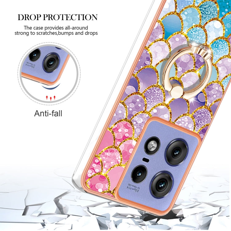 For Motorola Edge 50 Pro Electroplating Pattern IMD TPU Shockproof Case with Rhinestone Ring Holder