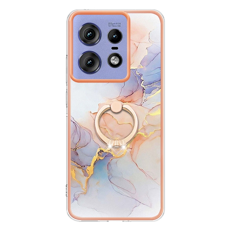 For Motorola Edge 50 Pro Electroplating Pattern IMD TPU Shockproof Case with Rhinestone Ring Holder