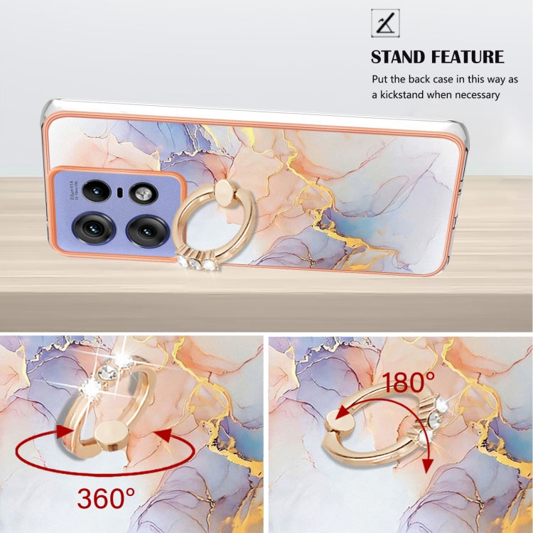 For Motorola Edge 50 Pro Electroplating Pattern IMD TPU Shockproof Case with Rhinestone Ring Holder