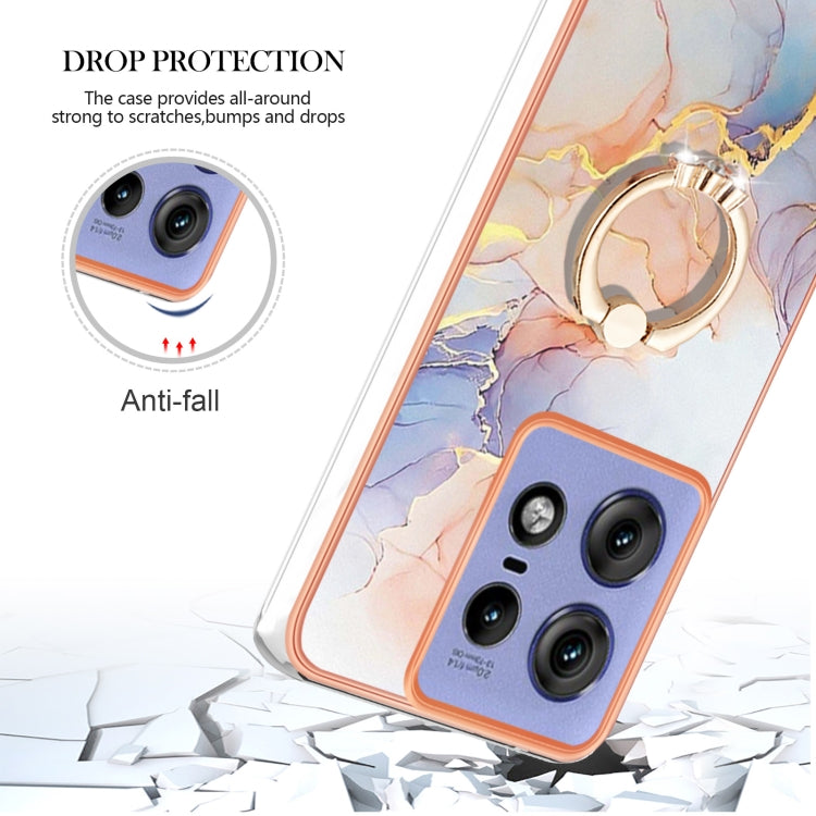 For Motorola Edge 50 Pro Electroplating Pattern IMD TPU Shockproof Case with Rhinestone Ring Holder