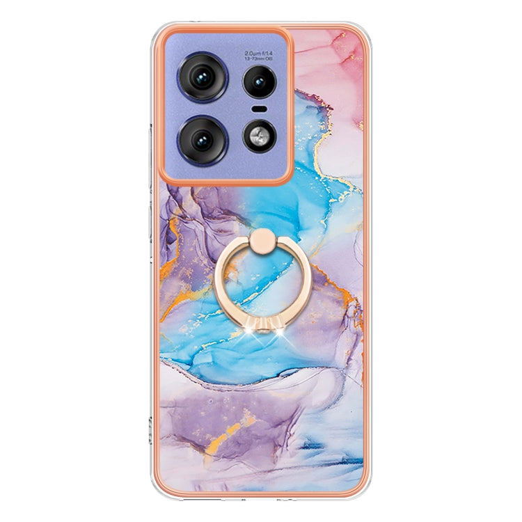 For Motorola Edge 50 Pro Electroplating Pattern IMD TPU Shockproof Case with Rhinestone Ring Holder