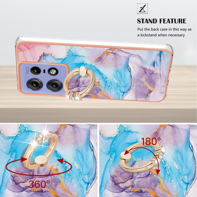 For Motorola Edge 50 Pro Electroplating Pattern IMD TPU Shockproof Case with Rhinestone Ring Holder