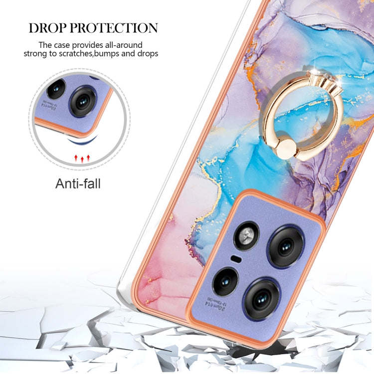 For Motorola Edge 50 Pro Electroplating Pattern IMD TPU Shockproof Case with Rhinestone Ring Holder