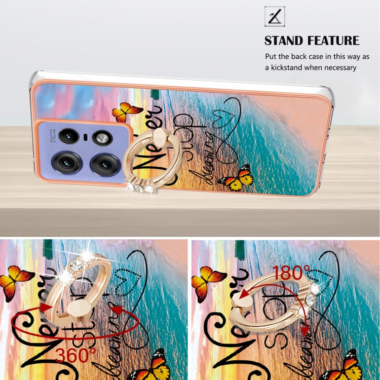 For Motorola Edge 50 Pro Electroplating Pattern IMD TPU Shockproof Case with Rhinestone Ring Holder