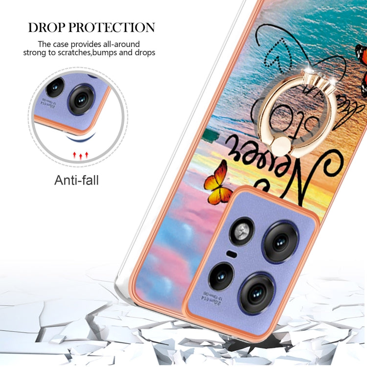 For Motorola Edge 50 Pro Electroplating Pattern IMD TPU Shockproof Case with Rhinestone Ring Holder