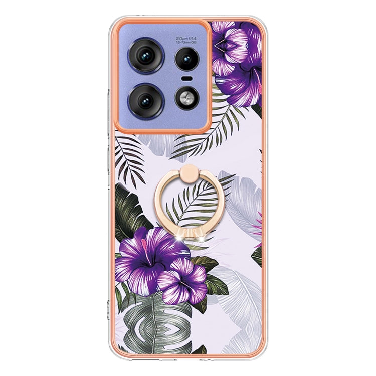 For Motorola Edge 50 Pro Electroplating Pattern IMD TPU Shockproof Case with Rhinestone Ring Holder