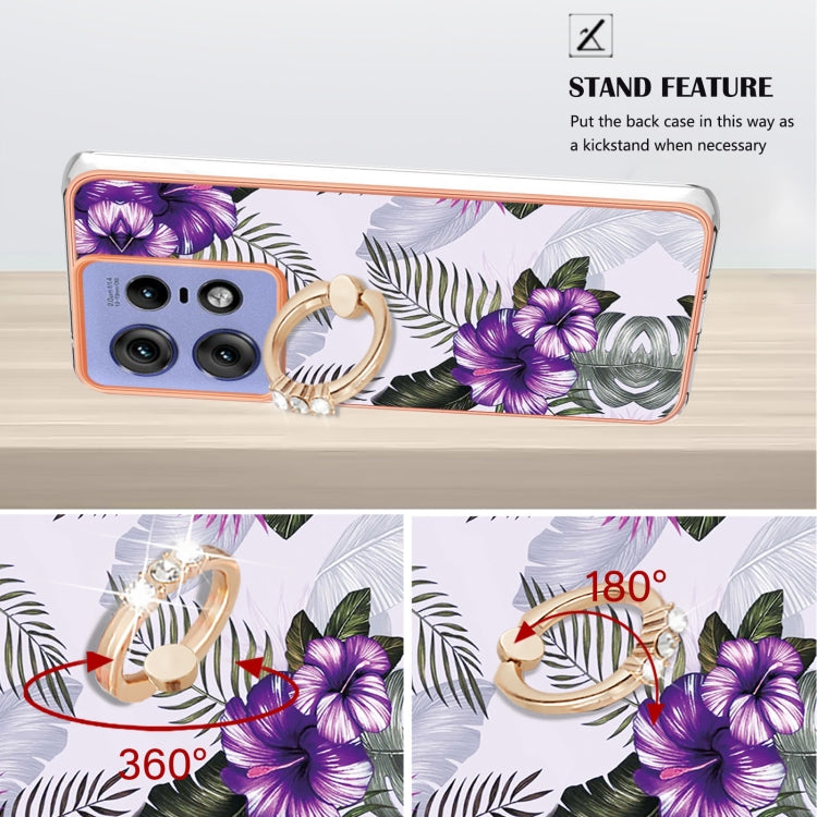 For Motorola Edge 50 Pro Electroplating Pattern IMD TPU Shockproof Case with Rhinestone Ring Holder