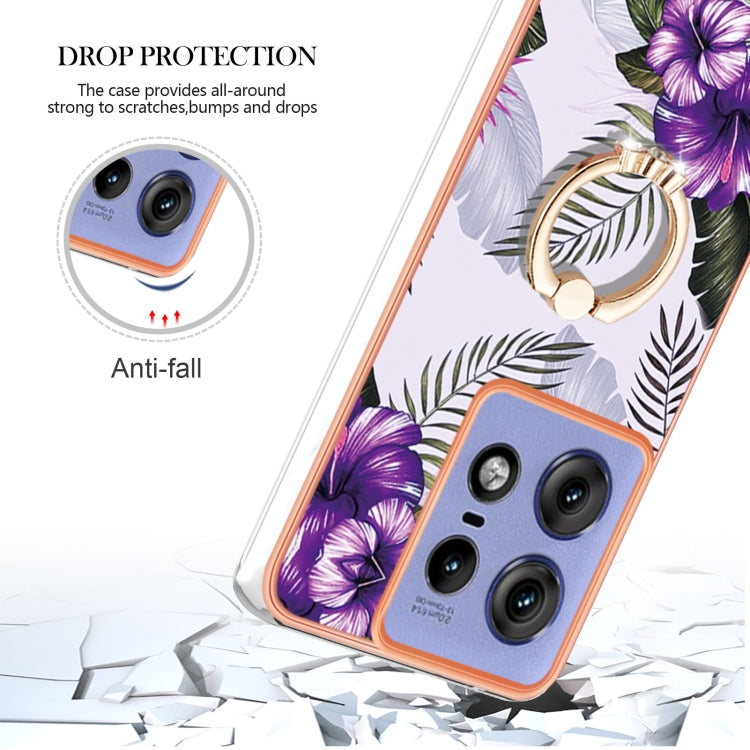 For Motorola Edge 50 Pro Electroplating Pattern IMD TPU Shockproof Case with Rhinestone Ring Holder