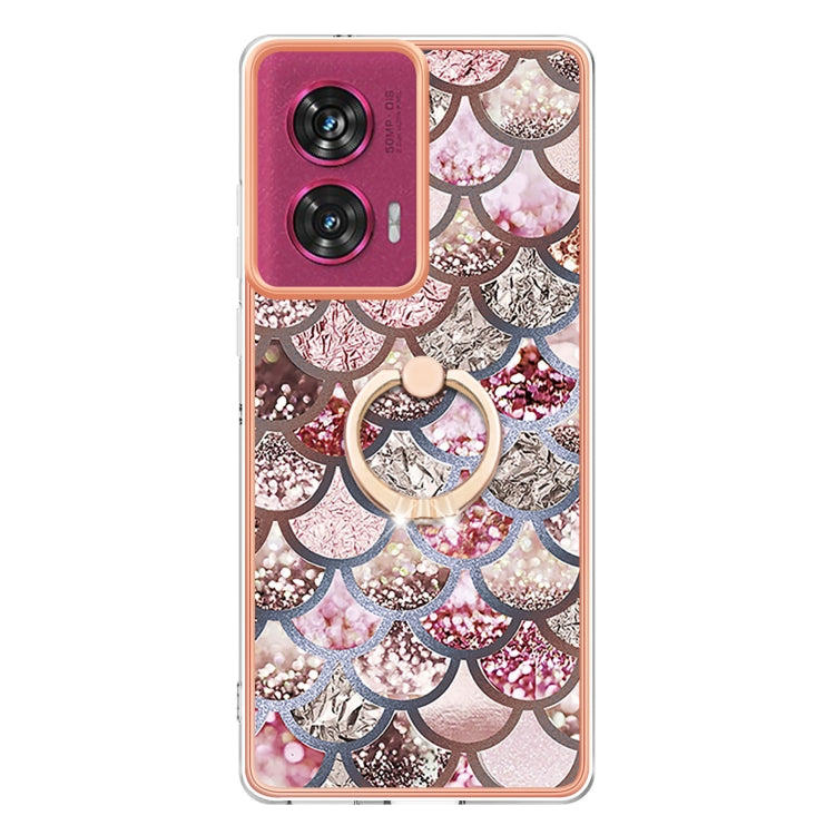 For Motorola Edge 50 Fusion Electroplating Pattern IMD TPU Shockproof Case with Rhinestone Ring Holder