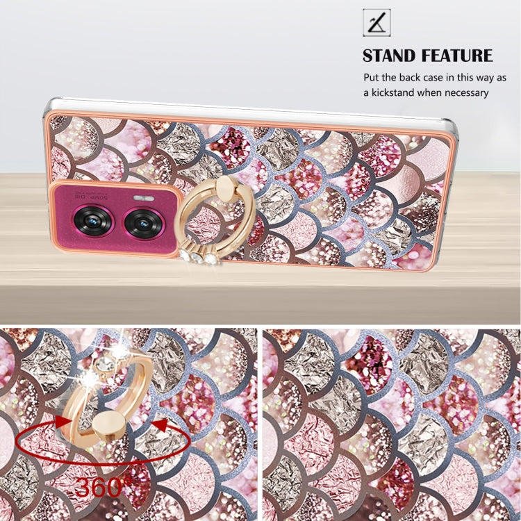 For Motorola Edge 50 Fusion Electroplating Pattern IMD TPU Shockproof Case with Rhinestone Ring Holder