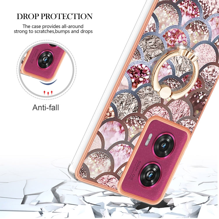 For Motorola Edge 50 Fusion Electroplating Pattern IMD TPU Shockproof Case with Rhinestone Ring Holder