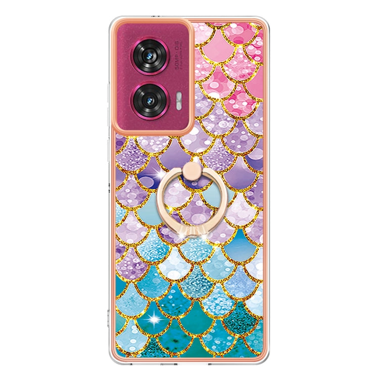 For Motorola Edge 50 Fusion Electroplating Pattern IMD TPU Shockproof Case with Rhinestone Ring Holder