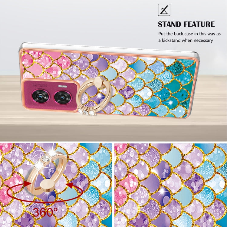 For Motorola Edge 50 Fusion Electroplating Pattern IMD TPU Shockproof Case with Rhinestone Ring Holder