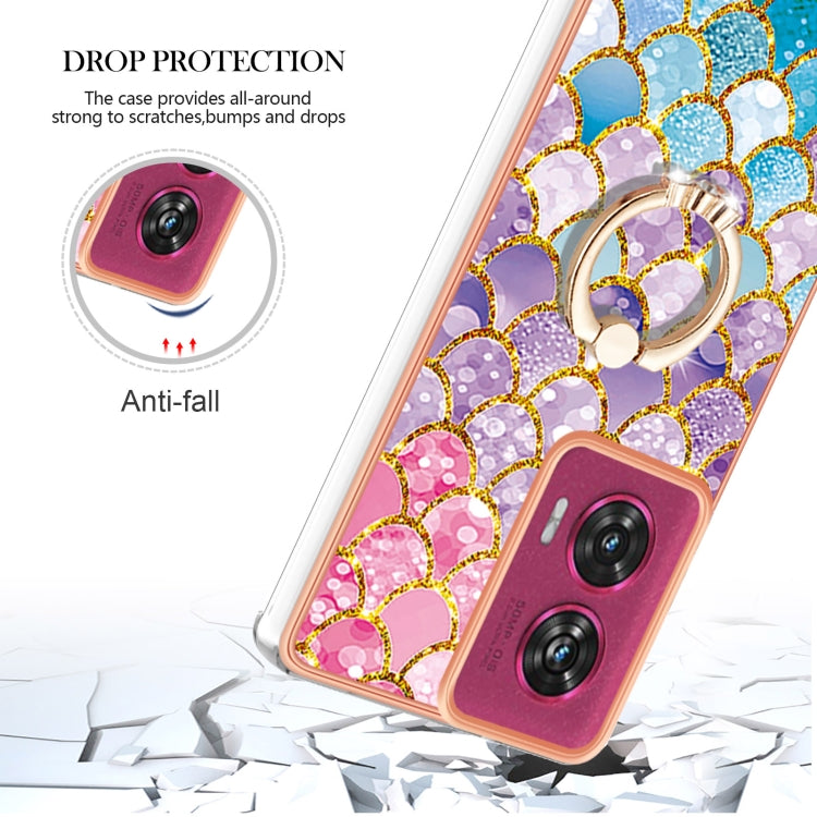 For Motorola Edge 50 Fusion Electroplating Pattern IMD TPU Shockproof Case with Rhinestone Ring Holder