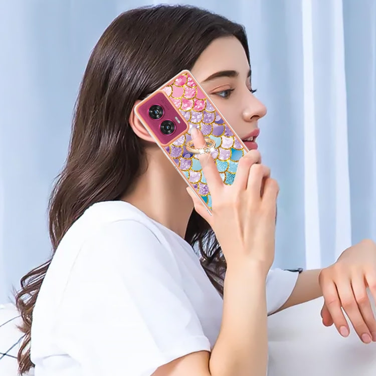 For Motorola Edge 50 Fusion Electroplating Pattern IMD TPU Shockproof Case with Rhinestone Ring Holder