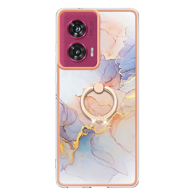 For Motorola Edge 50 Fusion Electroplating Pattern IMD TPU Shockproof Case with Rhinestone Ring Holder