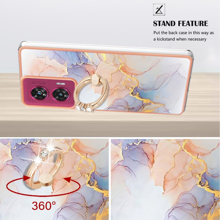For Motorola Edge 50 Fusion Electroplating Pattern IMD TPU Shockproof Case with Rhinestone Ring Holder