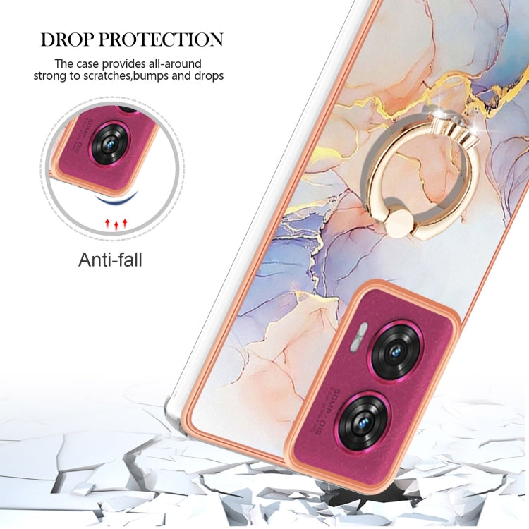 For Motorola Edge 50 Fusion Electroplating Pattern IMD TPU Shockproof Case with Rhinestone Ring Holder