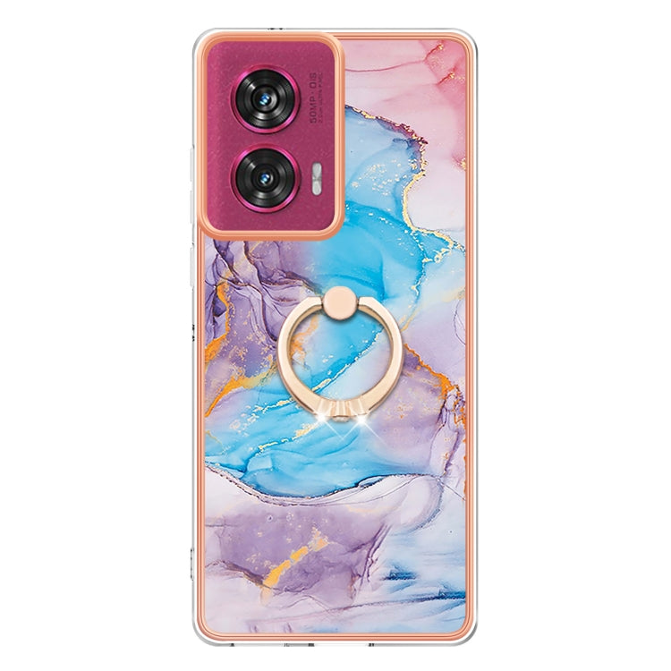 For Motorola Edge 50 Fusion Electroplating Pattern IMD TPU Shockproof Case with Rhinestone Ring Holder