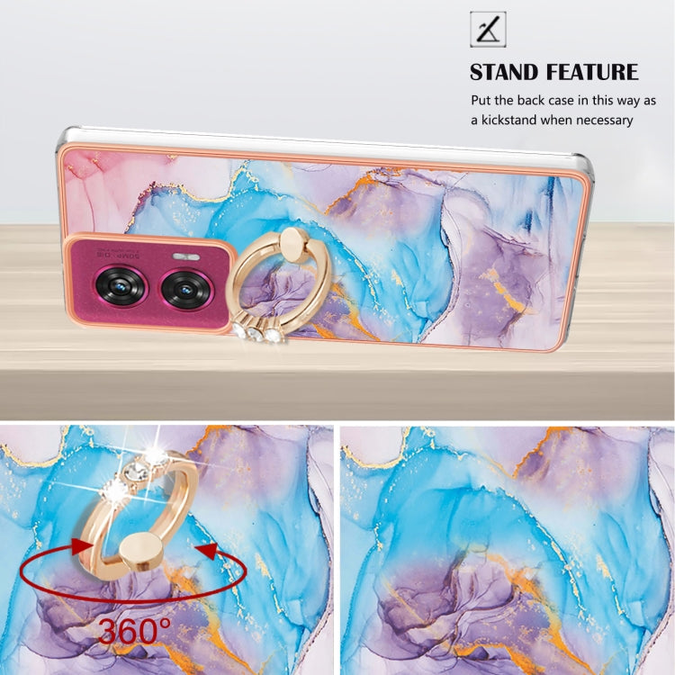For Motorola Edge 50 Fusion Electroplating Pattern IMD TPU Shockproof Case with Rhinestone Ring Holder