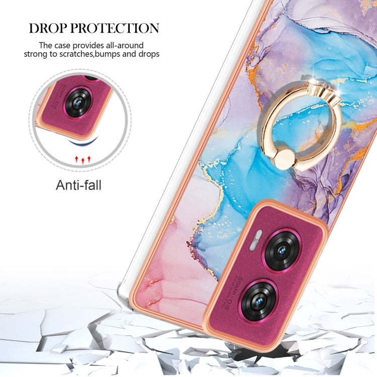For Motorola Edge 50 Fusion Electroplating Pattern IMD TPU Shockproof Case with Rhinestone Ring Holder