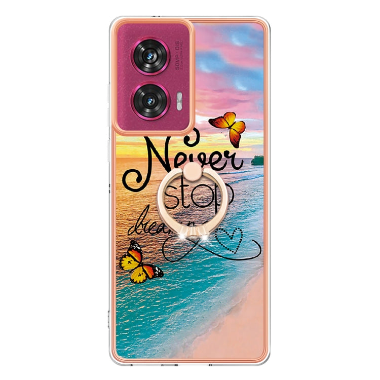 For Motorola Edge 50 Fusion Electroplating Pattern IMD TPU Shockproof Case with Rhinestone Ring Holder