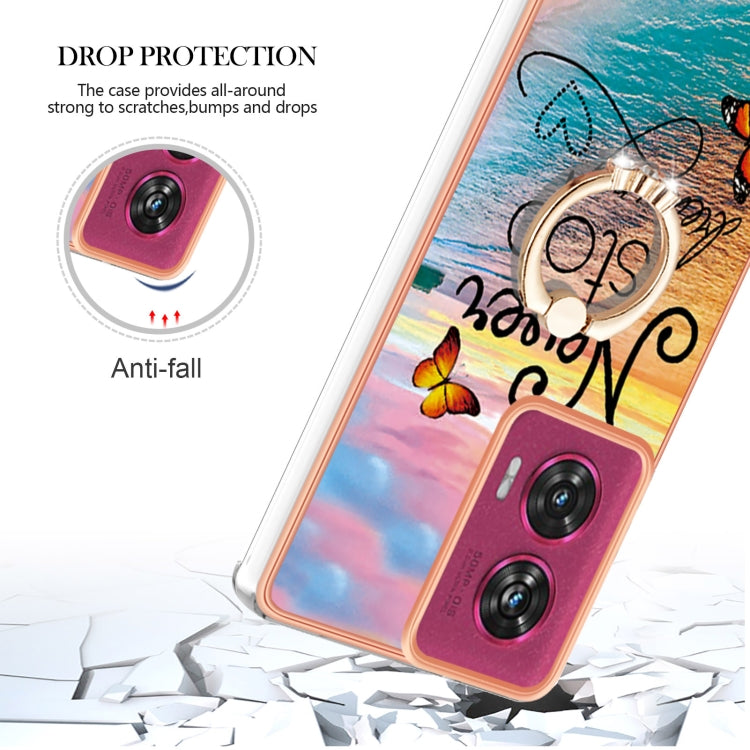 For Motorola Edge 50 Fusion Electroplating Pattern IMD TPU Shockproof Case with Rhinestone Ring Holder