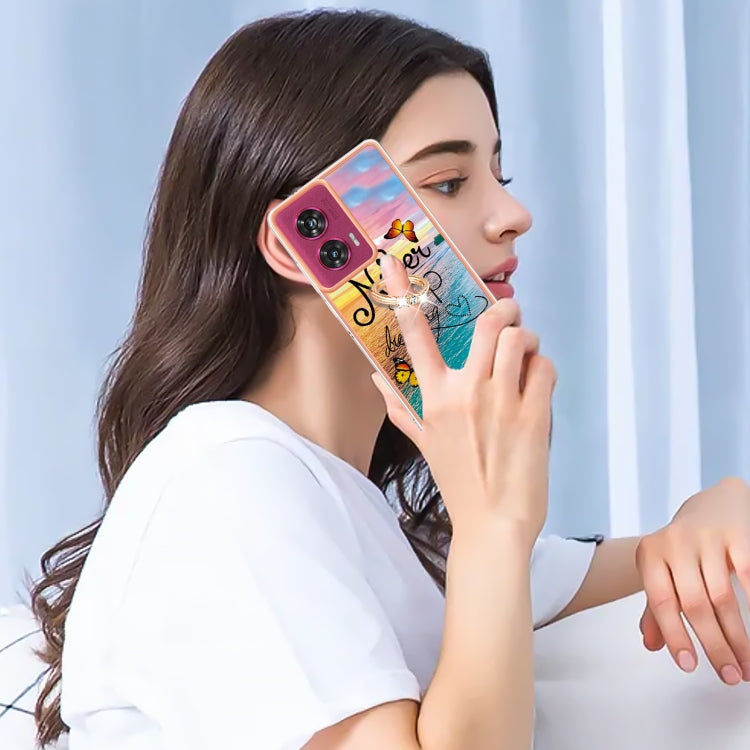 For Motorola Edge 50 Fusion Electroplating Pattern IMD TPU Shockproof Case with Rhinestone Ring Holder