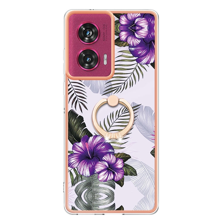 For Motorola Edge 50 Fusion Electroplating Pattern IMD TPU Shockproof Case with Rhinestone Ring Holder