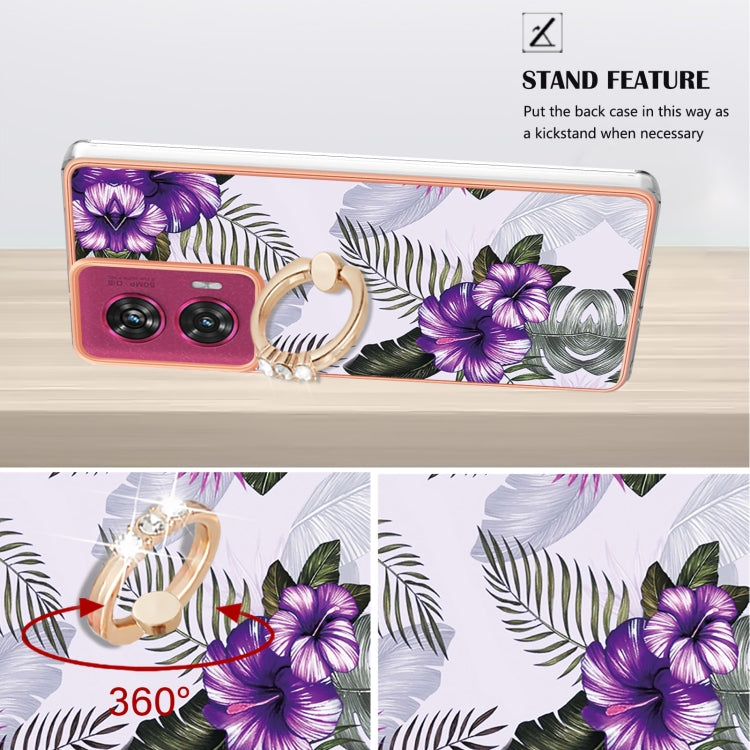 For Motorola Edge 50 Fusion Electroplating Pattern IMD TPU Shockproof Case with Rhinestone Ring Holder