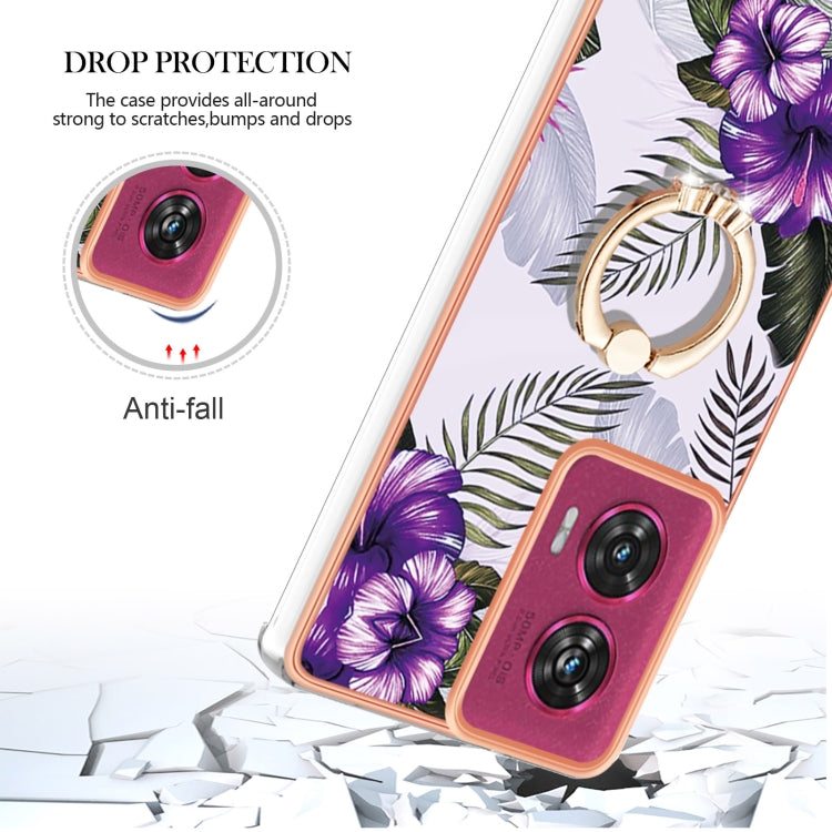 For Motorola Edge 50 Fusion Electroplating Pattern IMD TPU Shockproof Case with Rhinestone Ring Holder