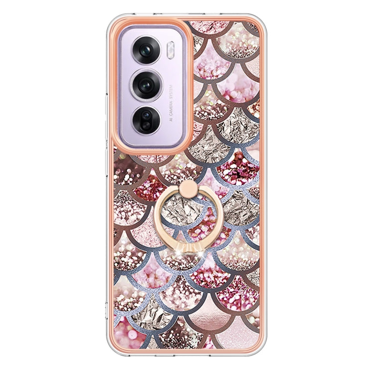 For OPPO Reno12 Pro Global Electroplating Pattern IMD TPU Shockproof Case with Rhinestone Ring Holder