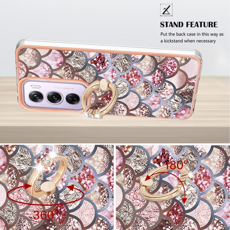 For OPPO Reno12 Pro Global Electroplating Pattern IMD TPU Shockproof Case with Rhinestone Ring Holder