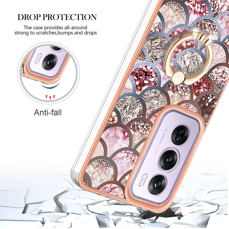 For OPPO Reno12 Pro Global Electroplating Pattern IMD TPU Shockproof Case with Rhinestone Ring Holder