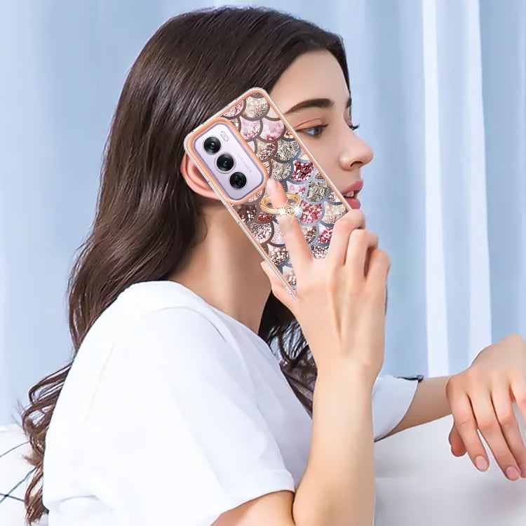 For OPPO Reno12 Pro Global Electroplating Pattern IMD TPU Shockproof Case with Rhinestone Ring Holder