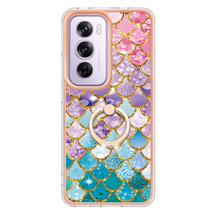 For OPPO Reno12 Pro Global Electroplating Pattern IMD TPU Shockproof Case with Rhinestone Ring Holder