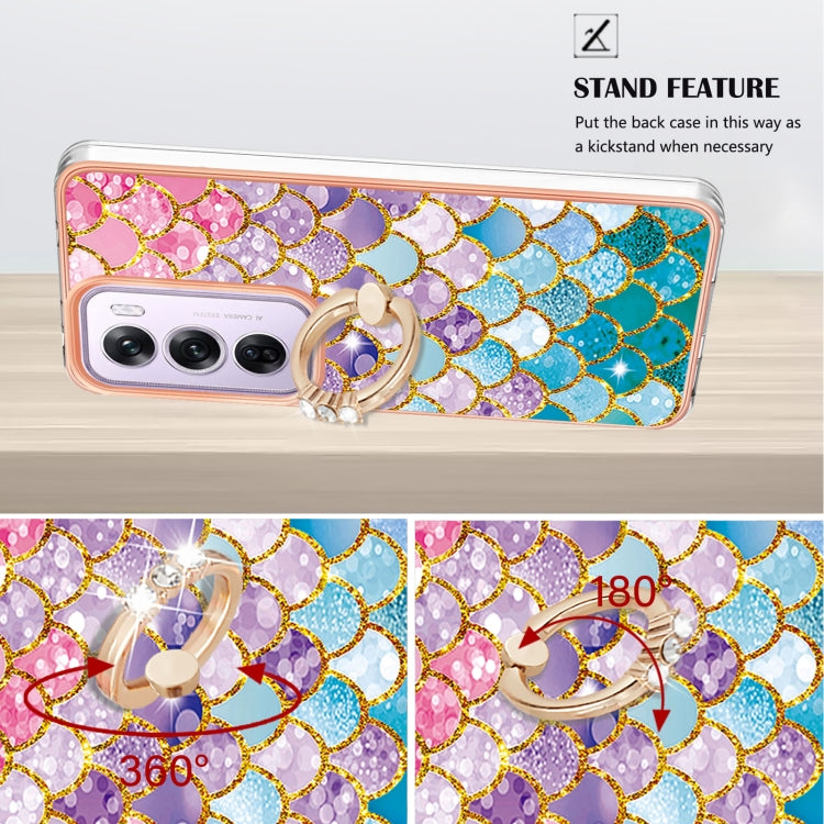 For OPPO Reno12 Pro Global Electroplating Pattern IMD TPU Shockproof Case with Rhinestone Ring Holder