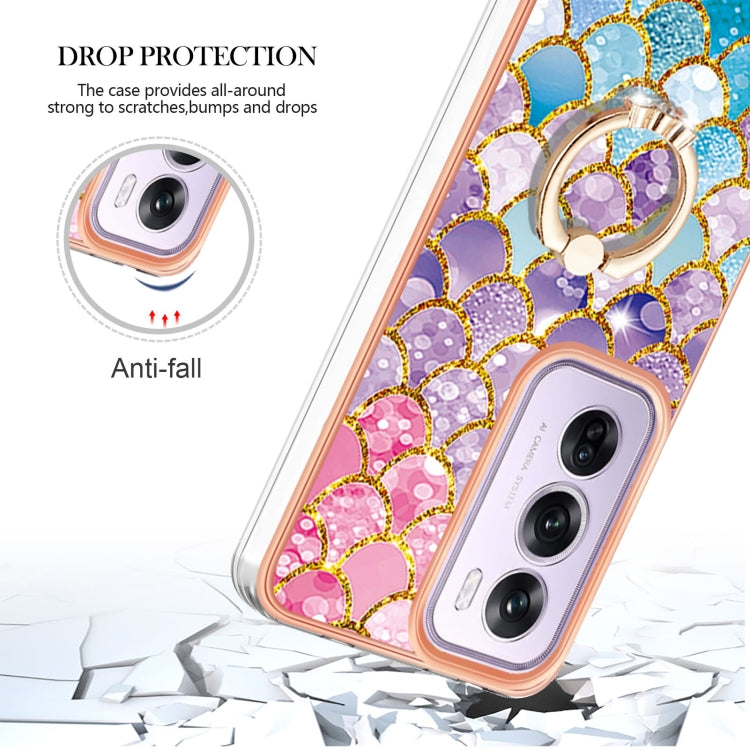 For OPPO Reno12 Pro Global Electroplating Pattern IMD TPU Shockproof Case with Rhinestone Ring Holder