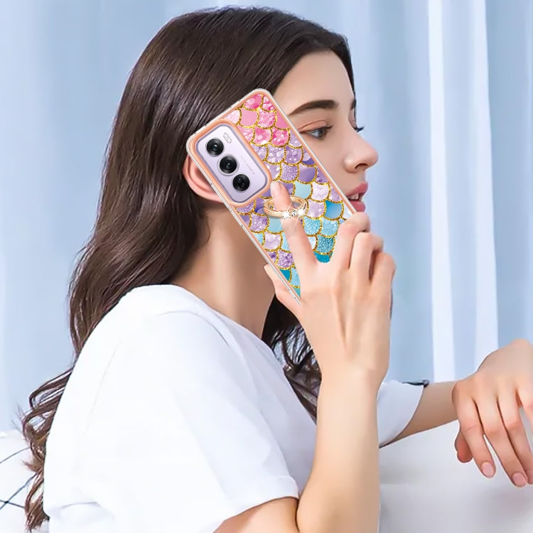 For OPPO Reno12 Pro Global Electroplating Pattern IMD TPU Shockproof Case with Rhinestone Ring Holder