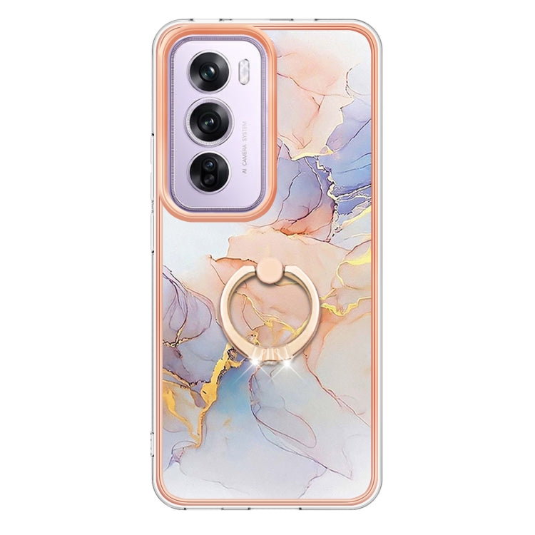 For OPPO Reno12 Pro Global Electroplating Pattern IMD TPU Shockproof Case with Rhinestone Ring Holder