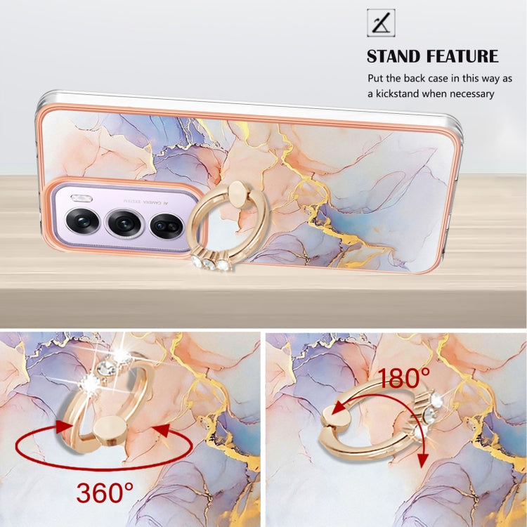 For OPPO Reno12 Pro Global Electroplating Pattern IMD TPU Shockproof Case with Rhinestone Ring Holder