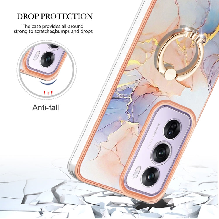 For OPPO Reno12 Pro Global Electroplating Pattern IMD TPU Shockproof Case with Rhinestone Ring Holder