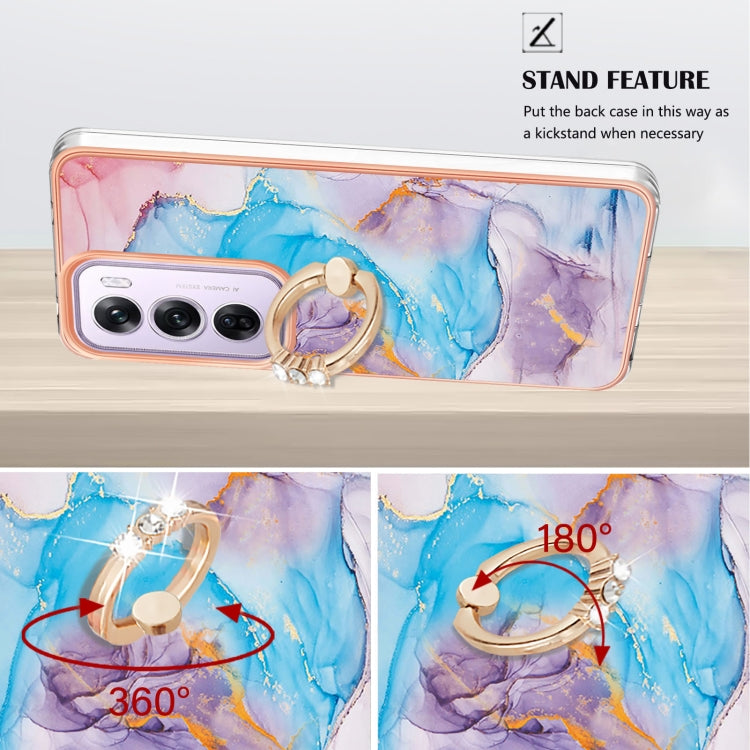 For OPPO Reno12 Pro Global Electroplating Pattern IMD TPU Shockproof Case with Rhinestone Ring Holder