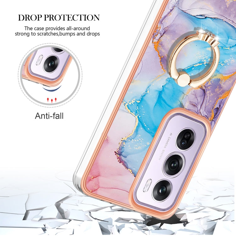 For OPPO Reno12 Pro Global Electroplating Pattern IMD TPU Shockproof Case with Rhinestone Ring Holder