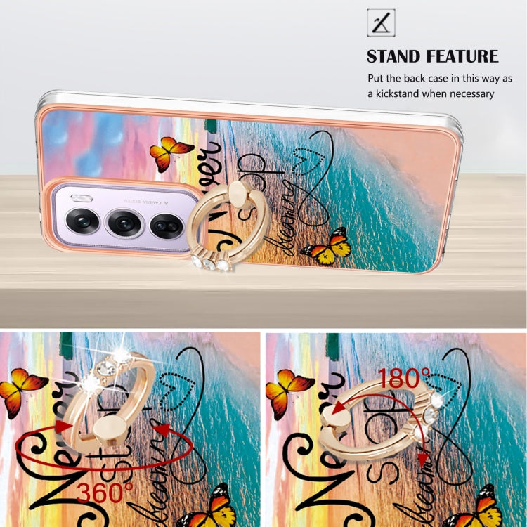 For OPPO Reno12 Pro Global Electroplating Pattern IMD TPU Shockproof Case with Rhinestone Ring Holder