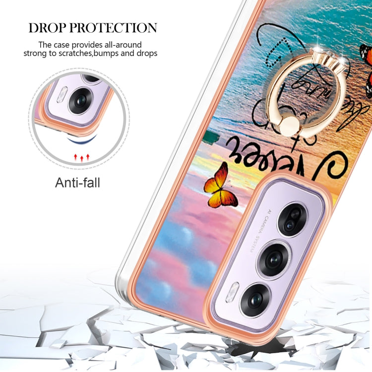 For OPPO Reno12 Pro Global Electroplating Pattern IMD TPU Shockproof Case with Rhinestone Ring Holder