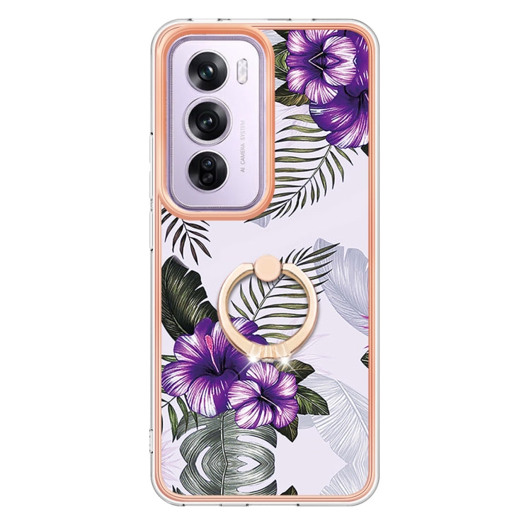For OPPO Reno12 Pro Global Electroplating Pattern IMD TPU Shockproof Case with Rhinestone Ring Holder